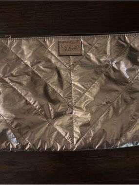 Victoria's Secret Metallic Quilted Cosmetic Bag - Rose Gold Tone